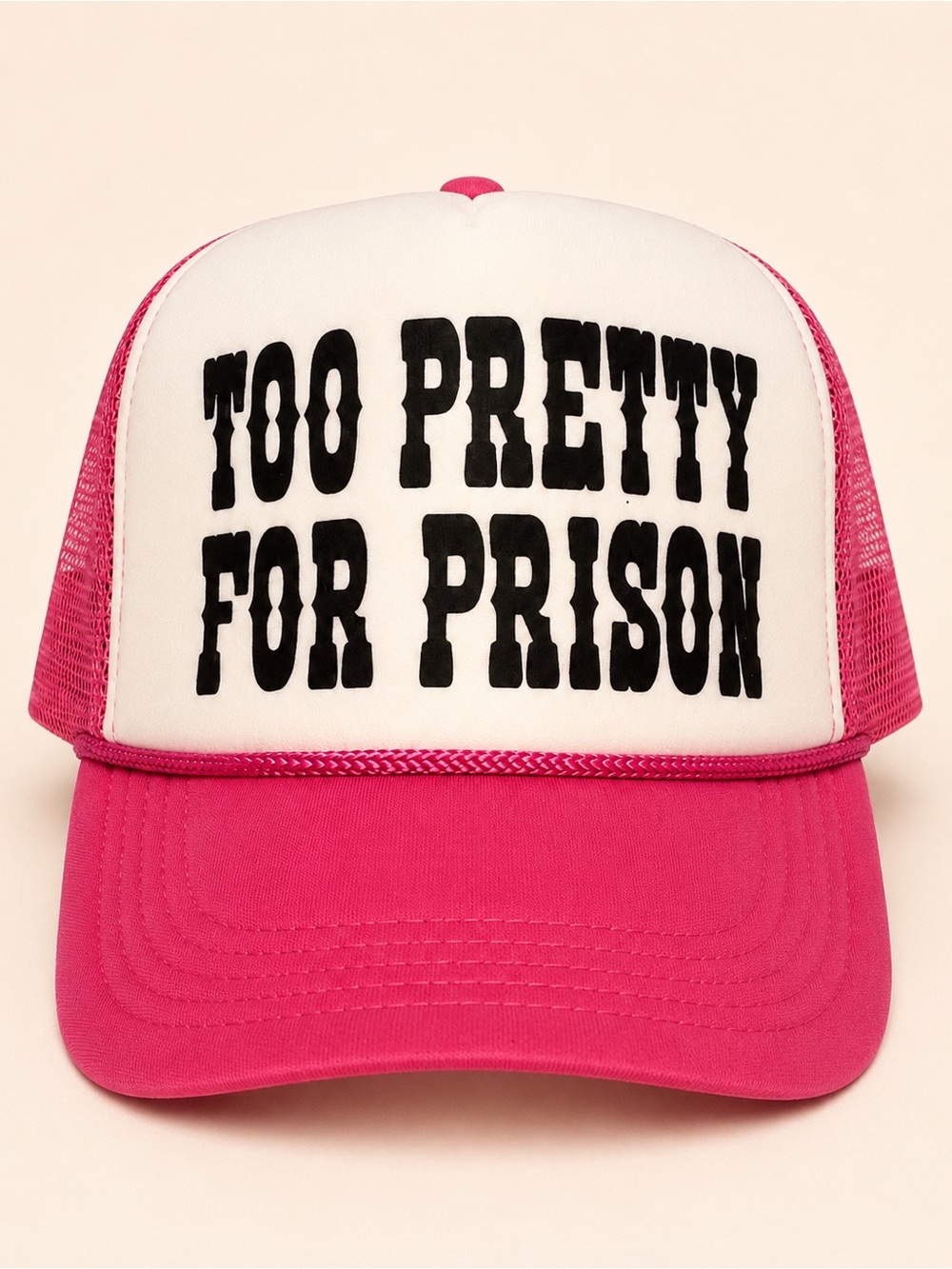 Too Pretty For Prison Pink Trucker Hat Mesh Snapback NWOT